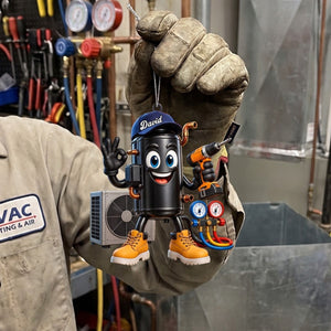 HVAC Compressor Mascot OK Hand Ornament – Funny Personalized Gift for AC Technicians