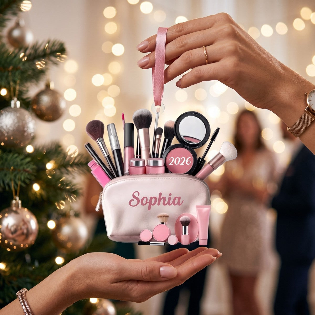 Makeup Bag Beauty Brush Christmas Acrylic Ornament - Personalized Gift For Makeup Lovers