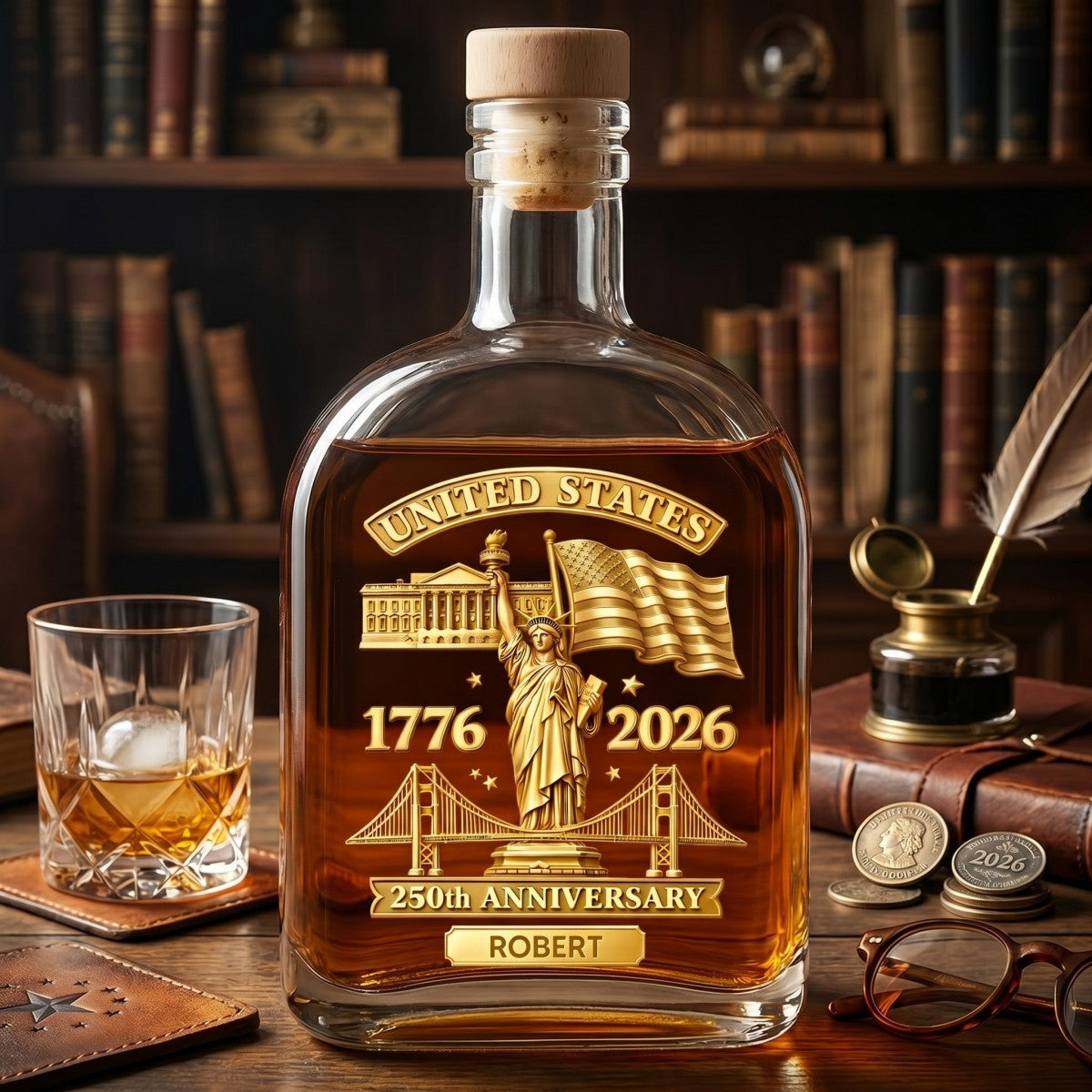 Personalized 250th Anniversary Whiskey Bottle – Patriotic Gift