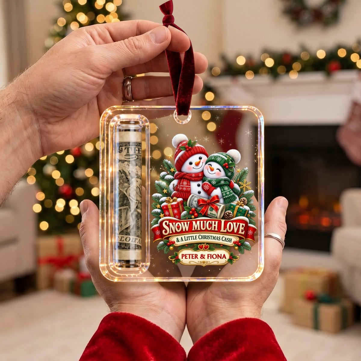Custom Name Couple Christmas Money Holder Acrylic Ornament – Personalized Holiday Keepsake