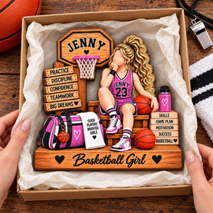 Personalized Basketball Girl Wooden Plaque – Custom Name Player Display | Gift For Daughters, Teammates & Basketball Lovers