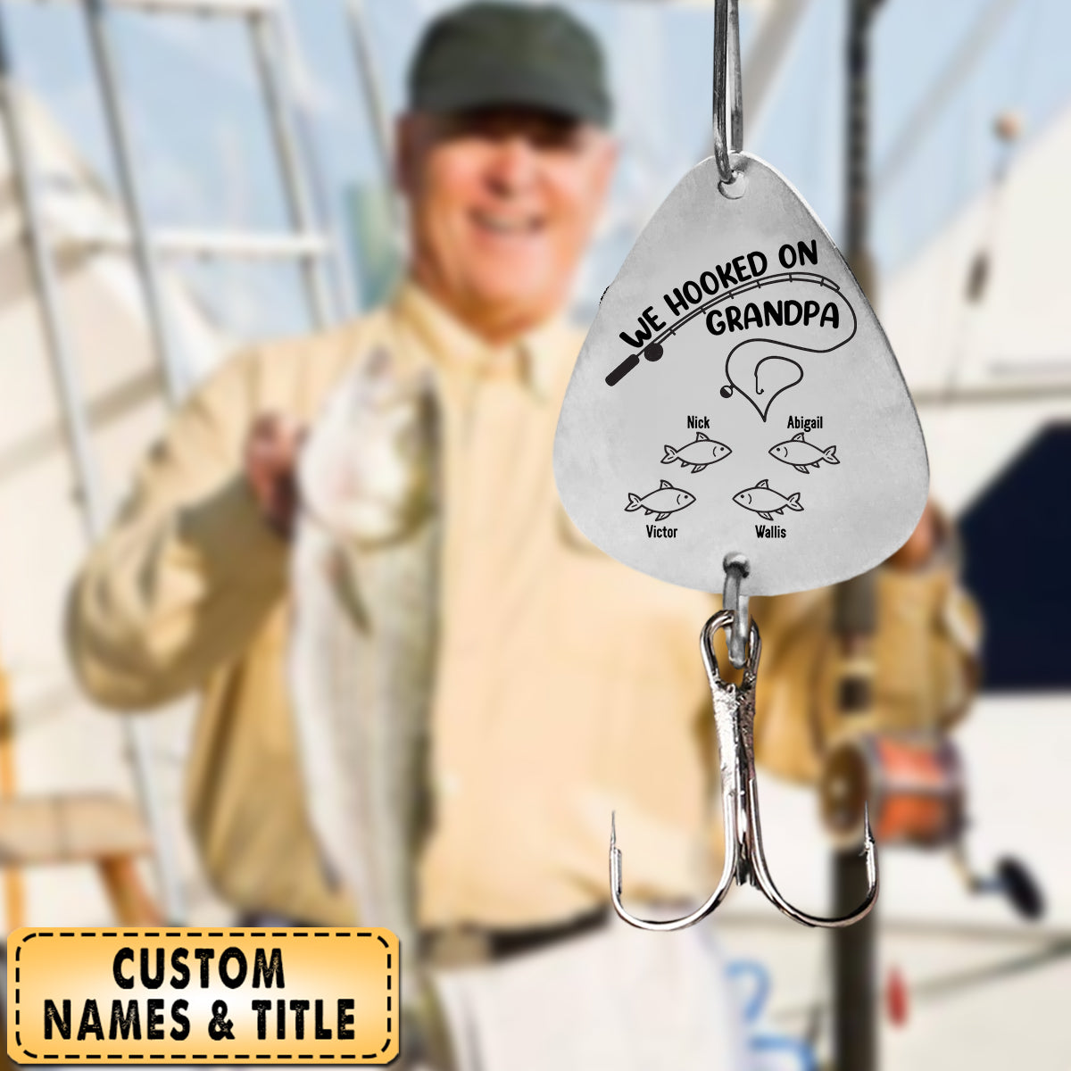 Hooked On Daddy/ Dad/ Papa - Family Personalized Custom Engraved Fishing Lure