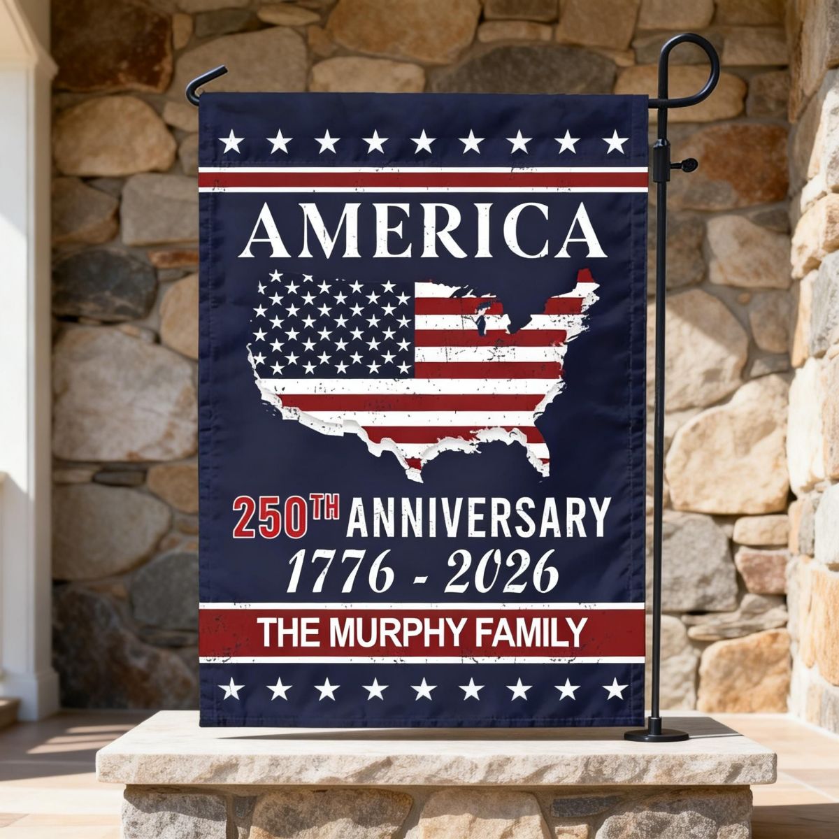 America 250th Anniversary Garden Flag Personalized Family Name