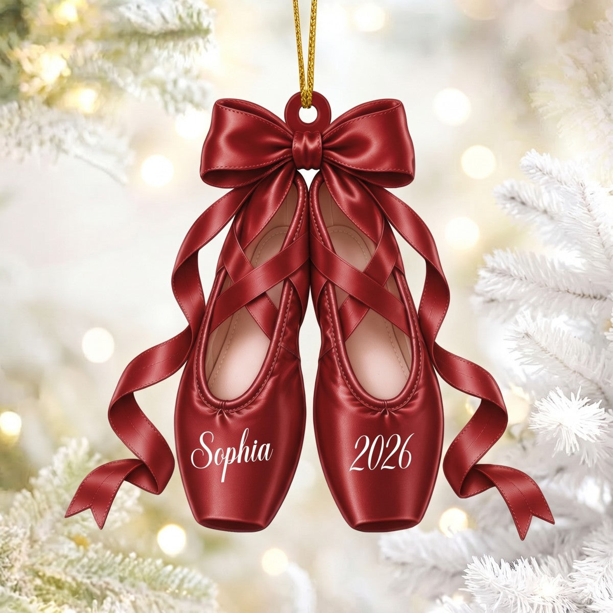 Personalized Ballet Pointe Shoes Christmas Ornament 2026 – Custom Name, Bow & Ribbon Acrylic Keepsake | Ballerina Recital Gift