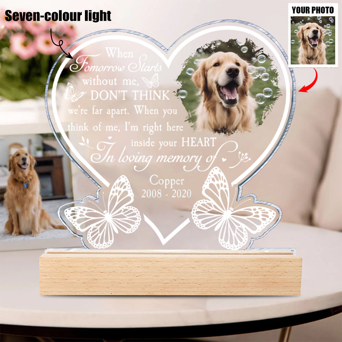 I'm Right Here Inside Your Heart - Personalized Photo Acrylic Block LED Night Light