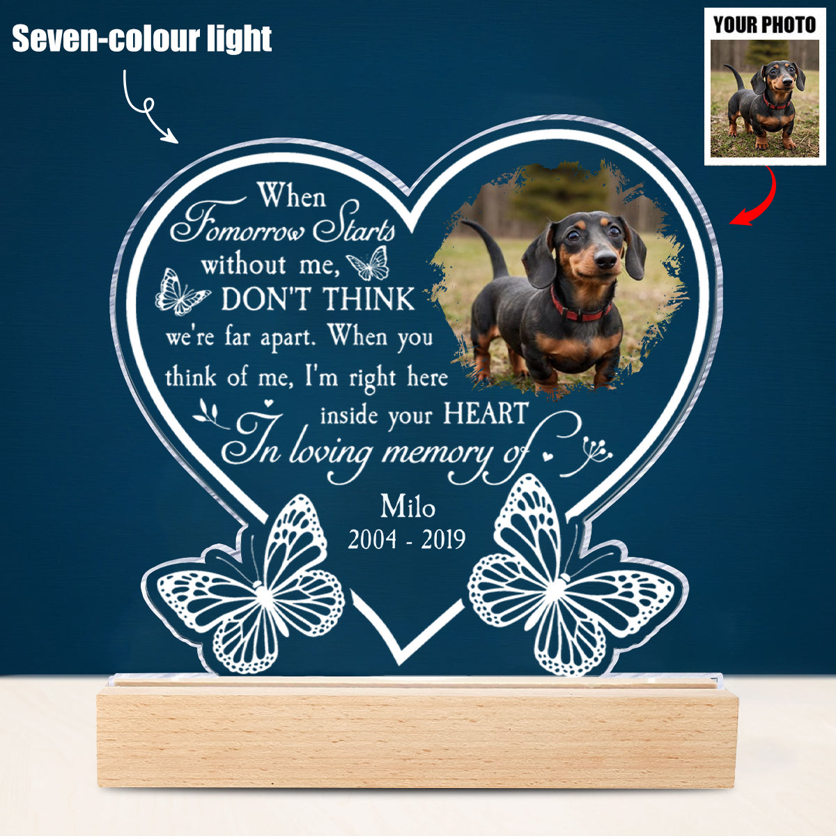 I'm Right Here Inside Your Heart - Personalized Photo Acrylic Block LED Night Light