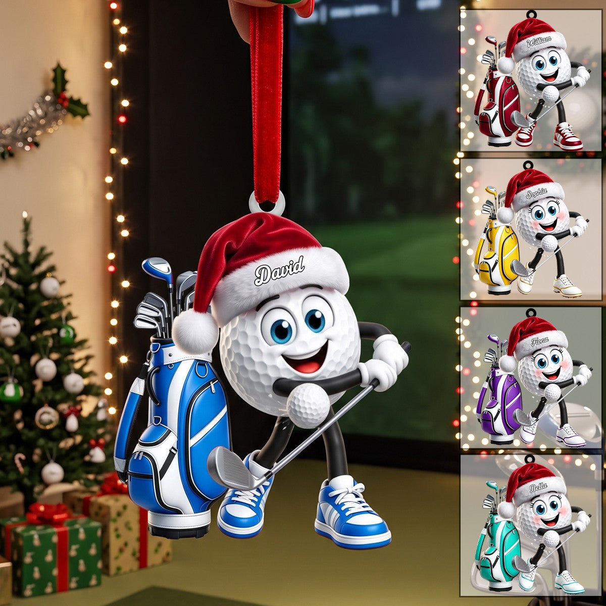 Energetic Swinging Golf Ball Mascot Acrylic Hanging Ornament – Personalized Gift For Golfers