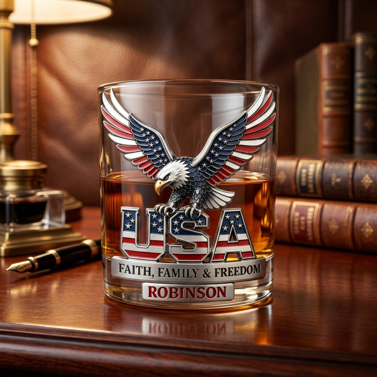 USA Strong Eagle Whiskey Glass - Personalized Gifts For Patriots