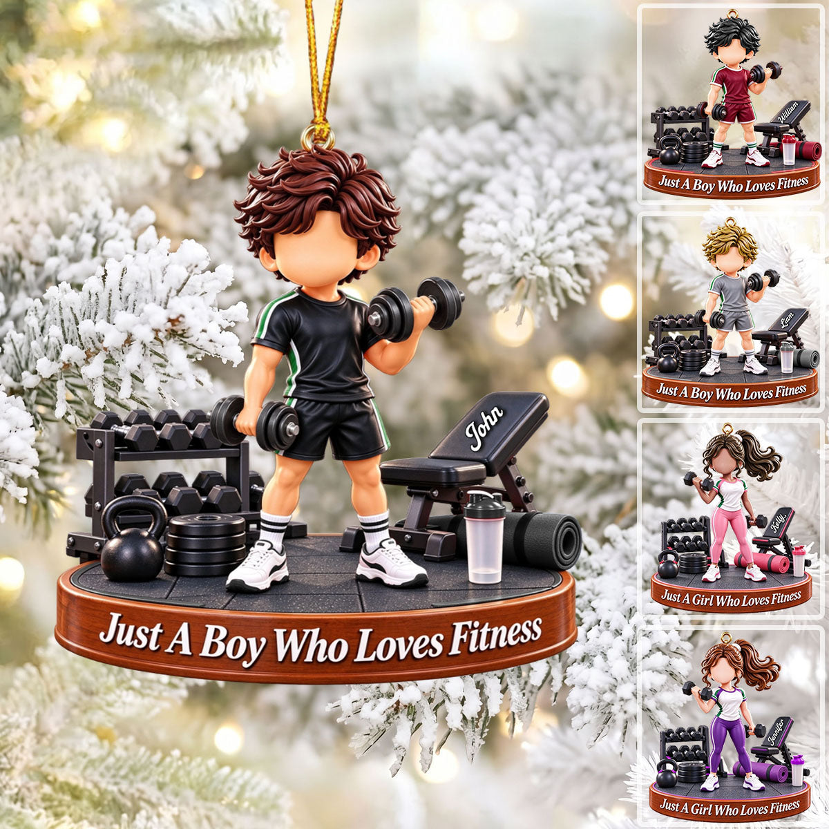 Gym Gift - Just A Boy Who Loves Fitness Personalized Christmas Ornament