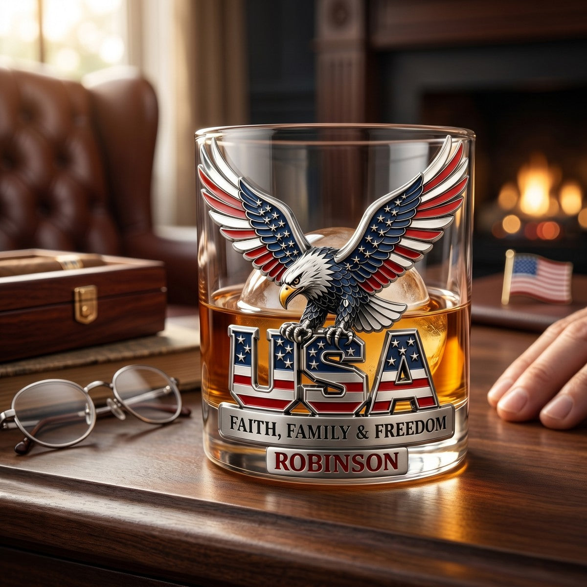 USA Strong Eagle Whiskey Glass - Personalized Gifts For Patriots