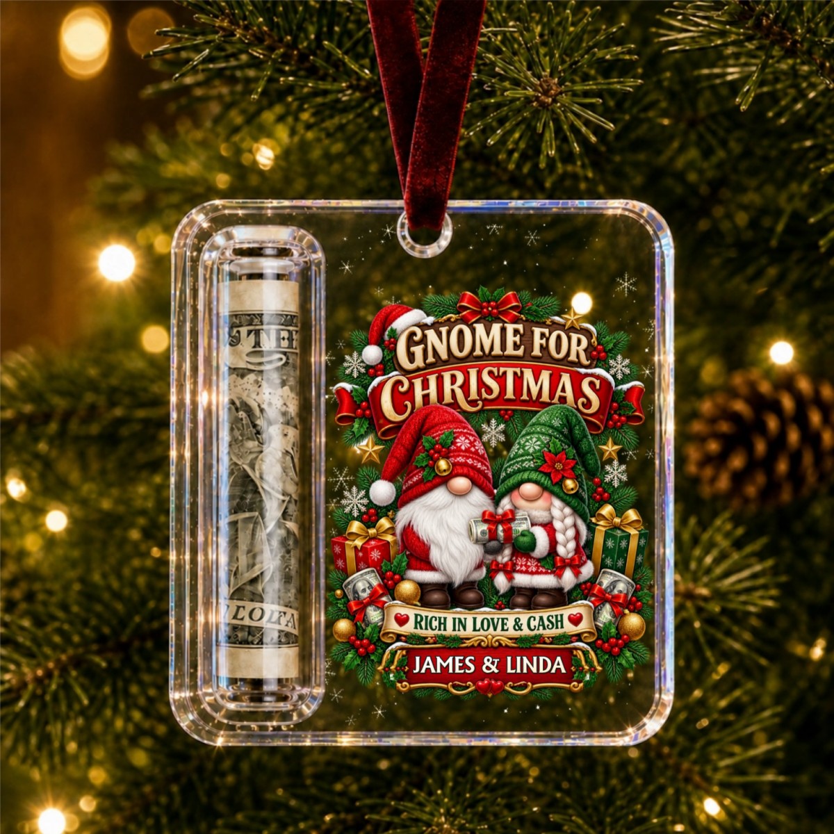 Custom Name Couple Christmas Money Holder Acrylic Ornament – Personalized Holiday Keepsake