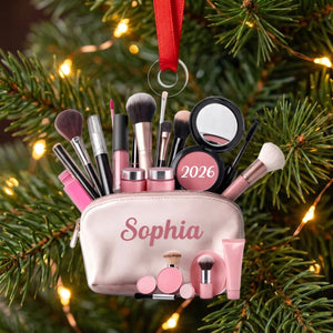 Makeup Bag Beauty Brush Christmas Acrylic Ornament - Personalized Gift For Makeup Lovers