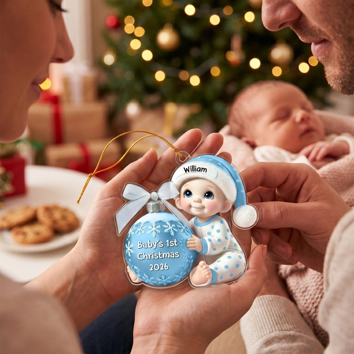 Baby Holding Christmas Bauble – Baby's 1st Christmas Personalized Ornament