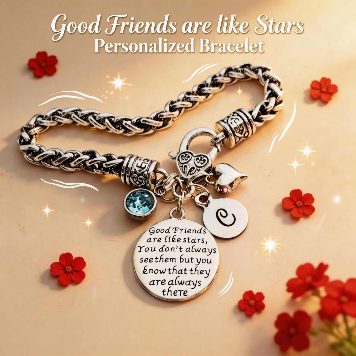 Good Friends are like Stars Bracelet, Custom Initial & Birthstone Personalized Gifts for Friends