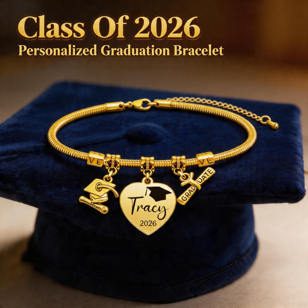 Class Of 2026 - Personalized Graduation Bracelet With Charms