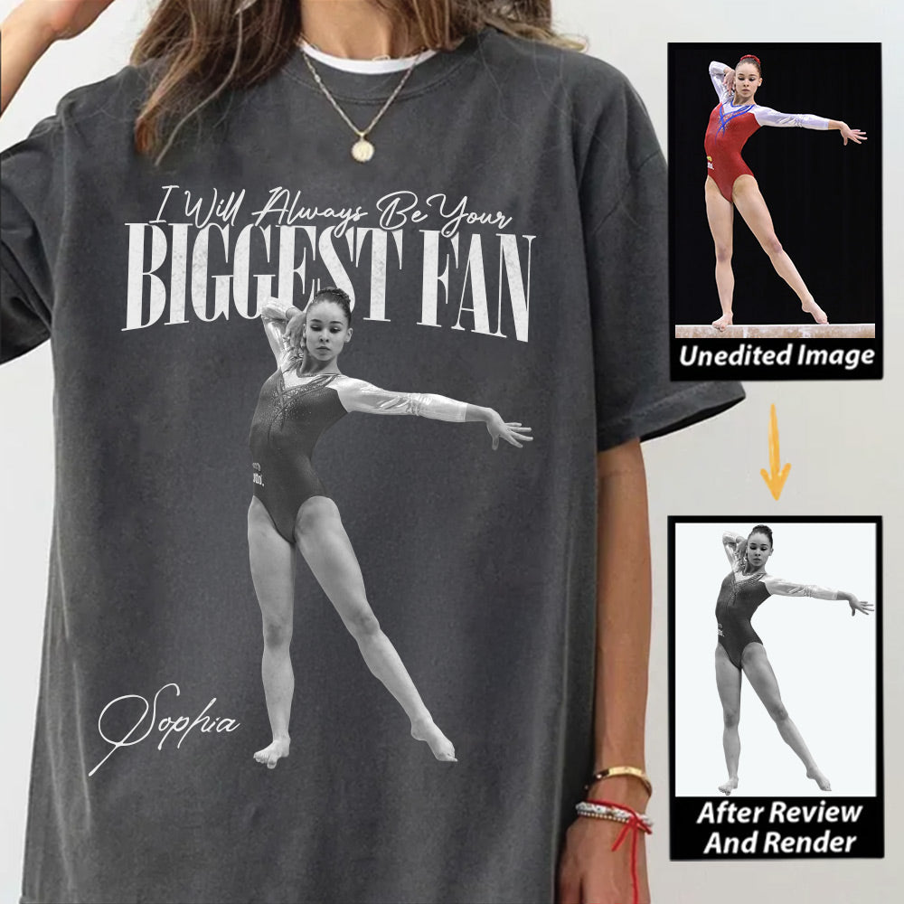 I'll Always Be Your Biggest Fan - Personalized Photo Retro Bootleg T-Shirt For Gymnast