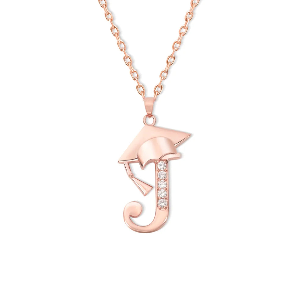 Dainty Graduation Cap Zircon Initial Necklace Gift for Her/Girlfriend/Daughter