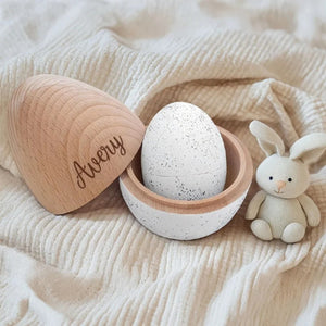 Custom Name Hollow Egg, Personalized Fillable Wooden Speckled Easter Egg, Easter Gift for Kids