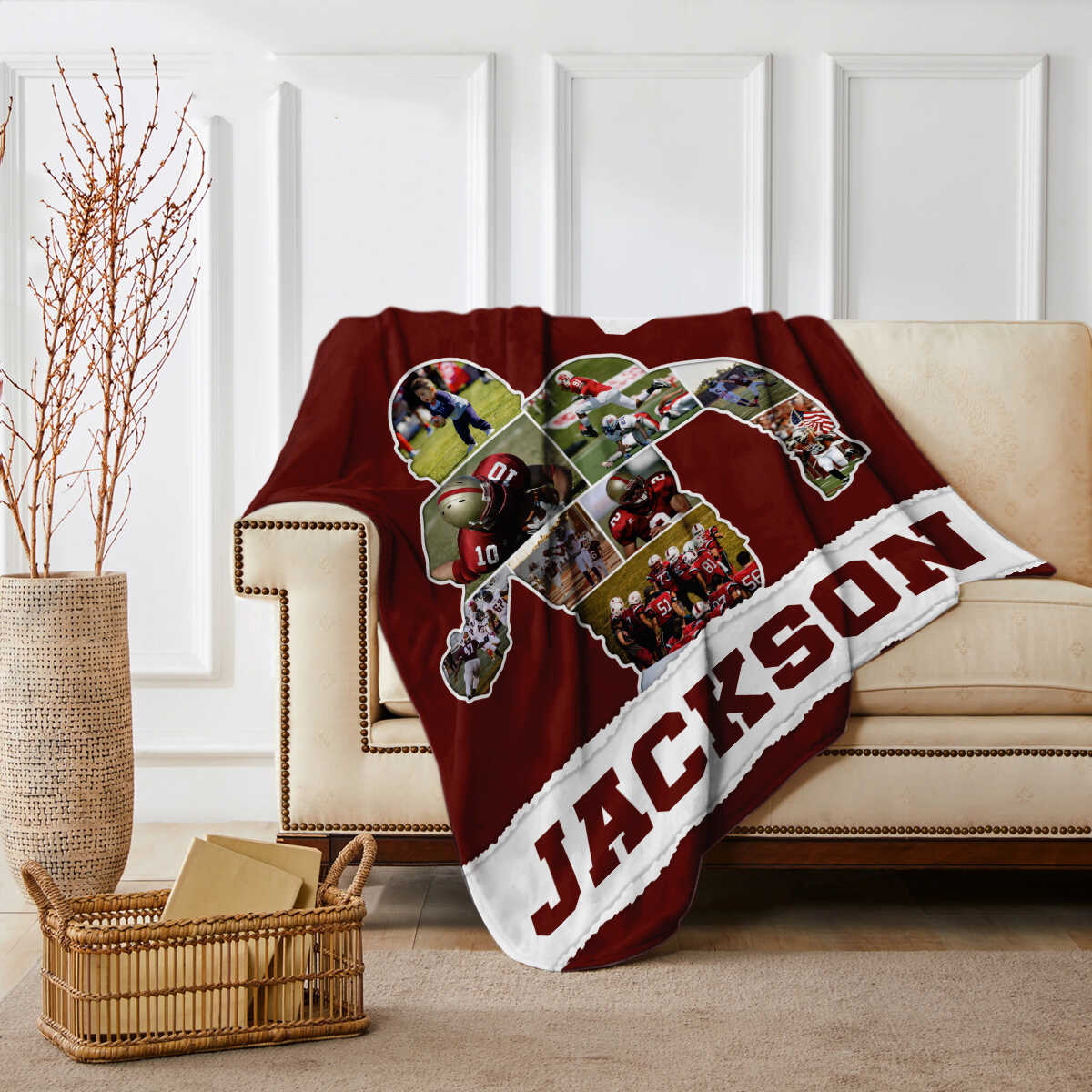 Personalized Football Player Gift American Football Photo Collage Blanket