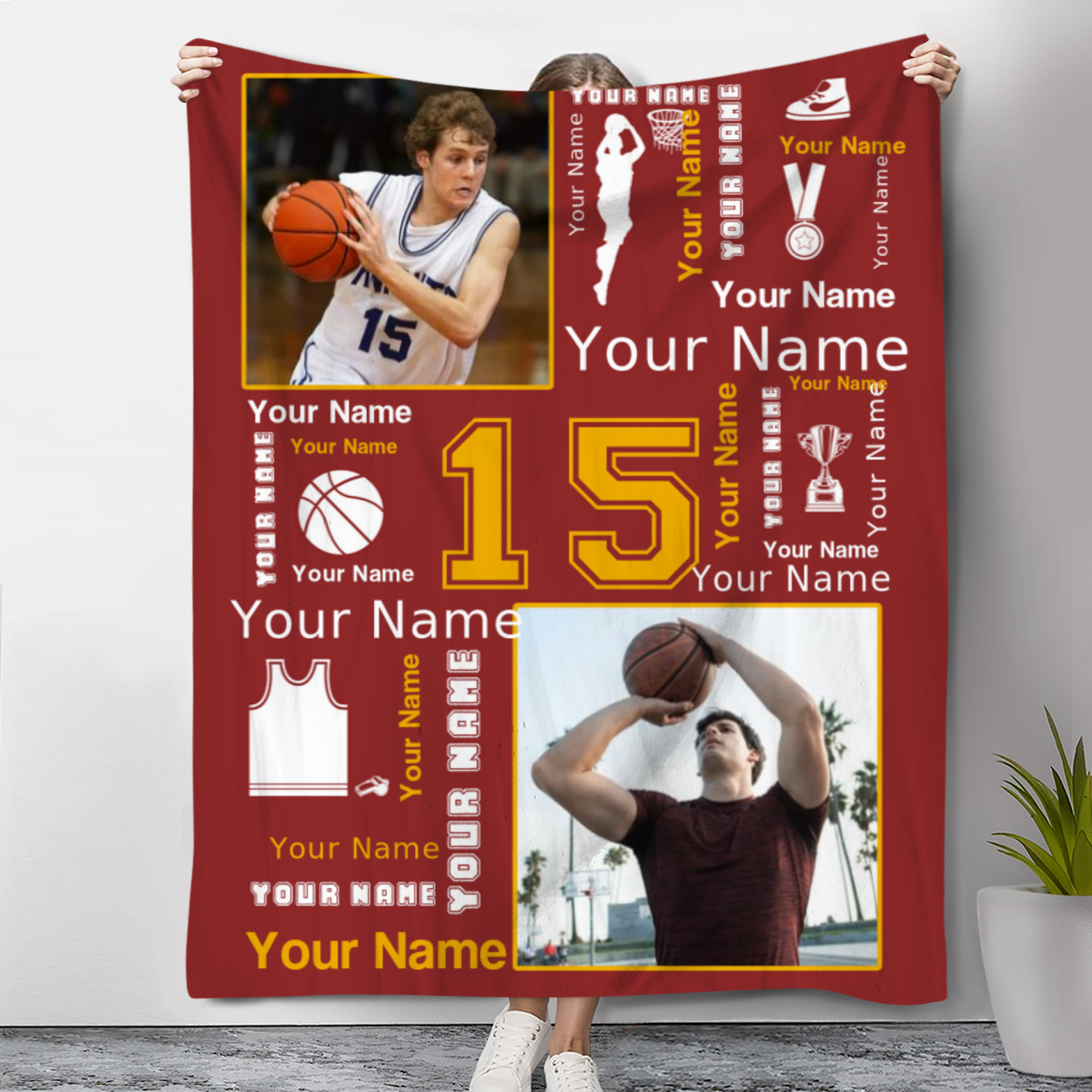 Basketball Name Blanket Personalized With Photo, Custom Gifts For Basketball Players, Senior Basketball Gifts For Him