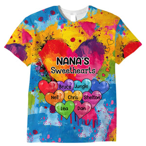 Personalized 3D Vibrant Heart Paint Splatter Grandma Mom Kids All-over Print T Shirt