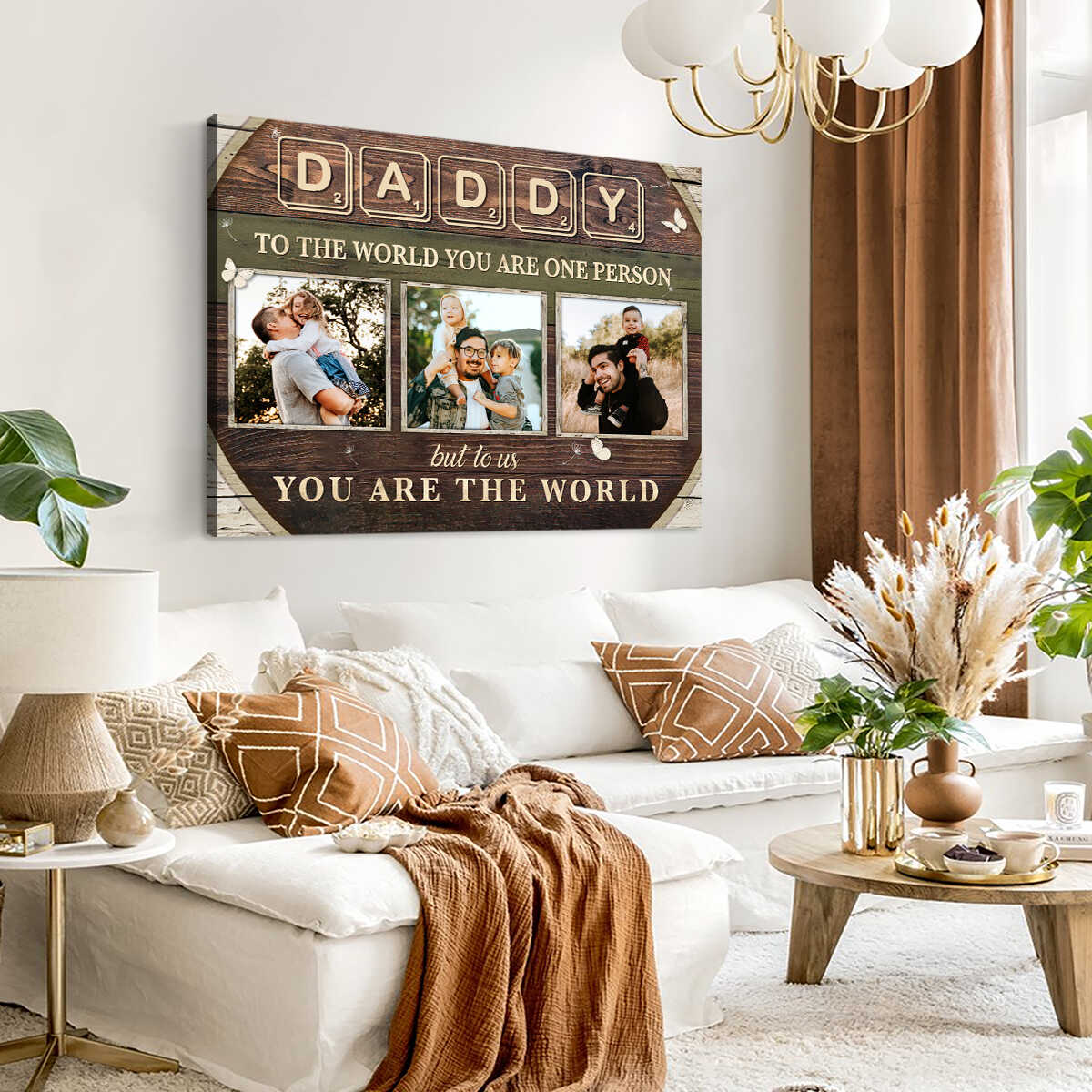 Custom Photo Dad Gift , Daddy To The World You Are One Person Personalized Canvas Poster