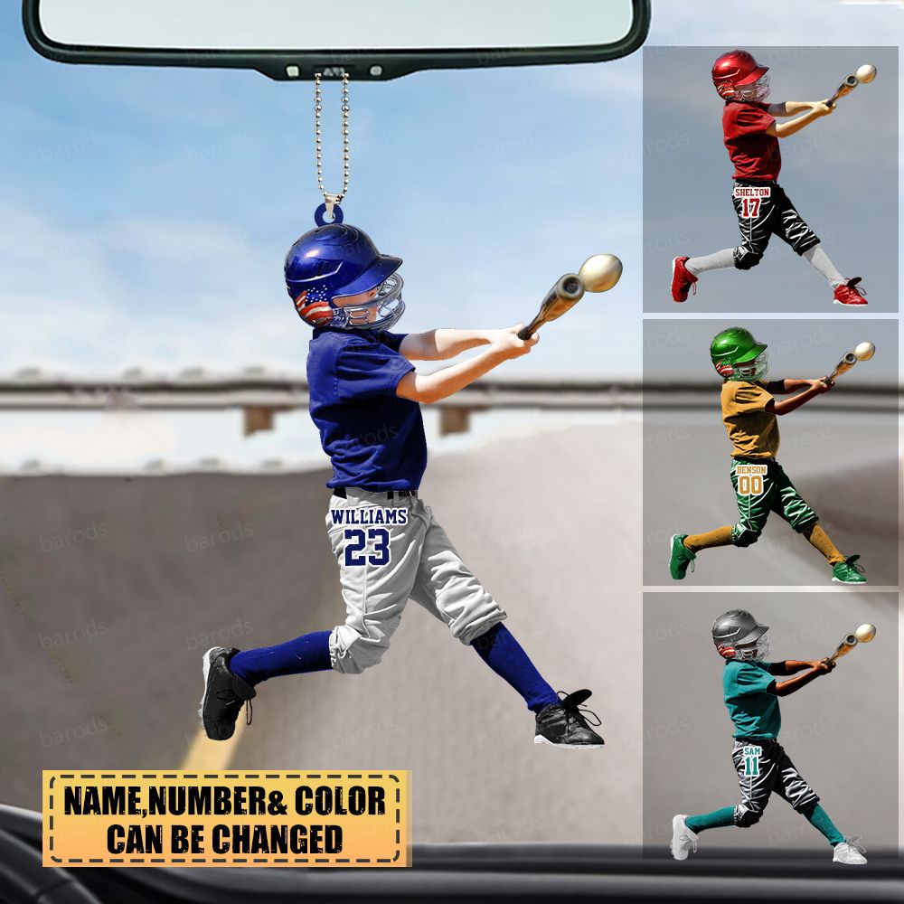 Personalized Youth Baseball Player Two Side Ornament