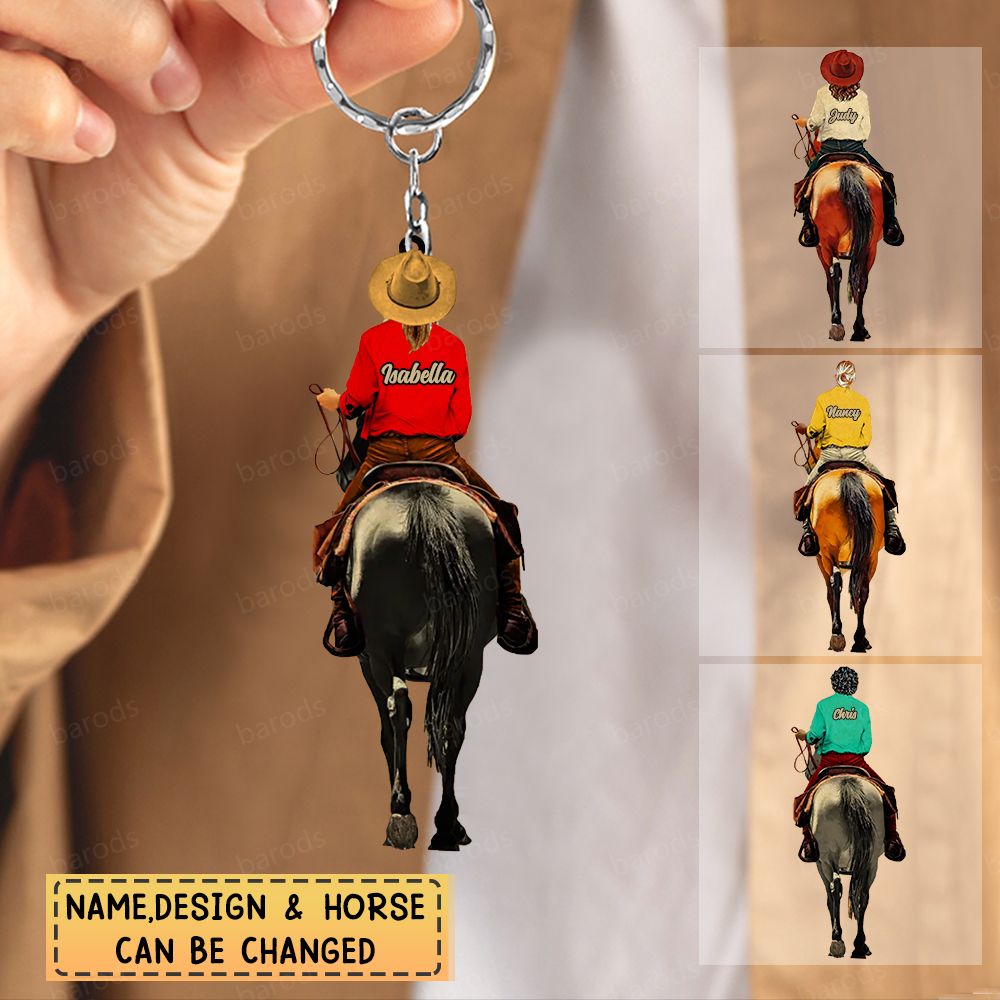Personalized Horse Riding Gift Woman and Horse Acrylic Keychain