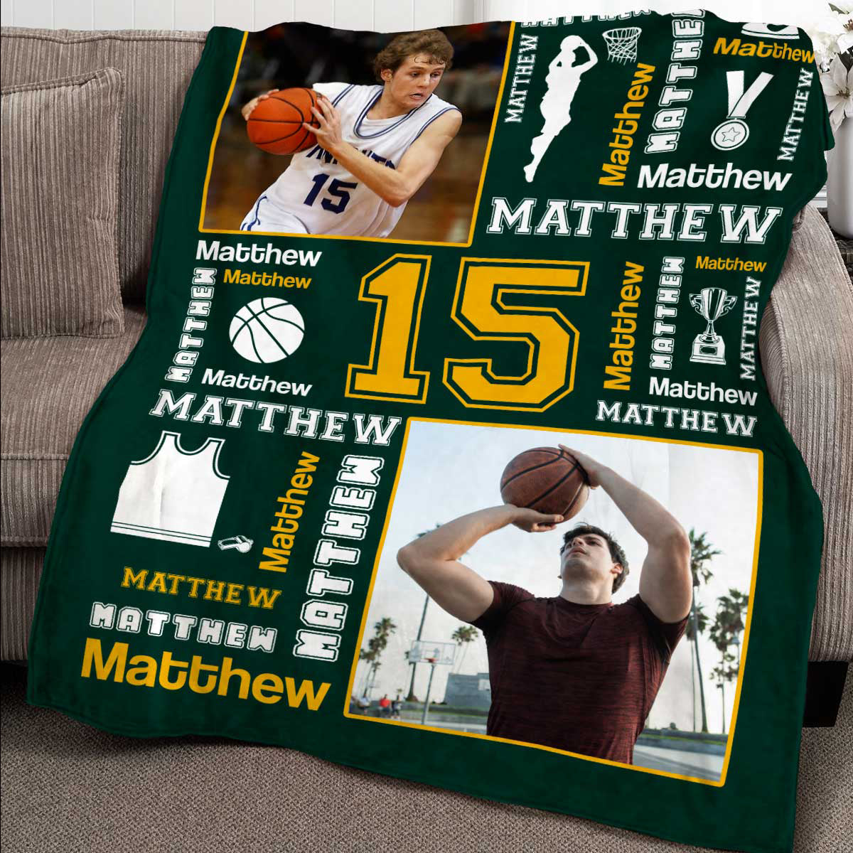 Basketball Name Blanket Personalized With Photo, Custom Gifts For Basketball Players, Senior Basketball Gifts For Him
