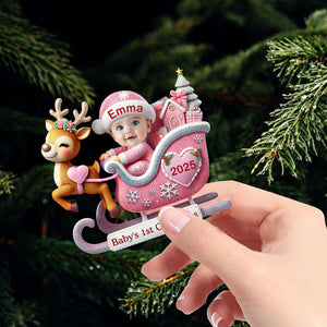Baby In Reindeer Sleigh - Custom Photo Acrylic Ornament