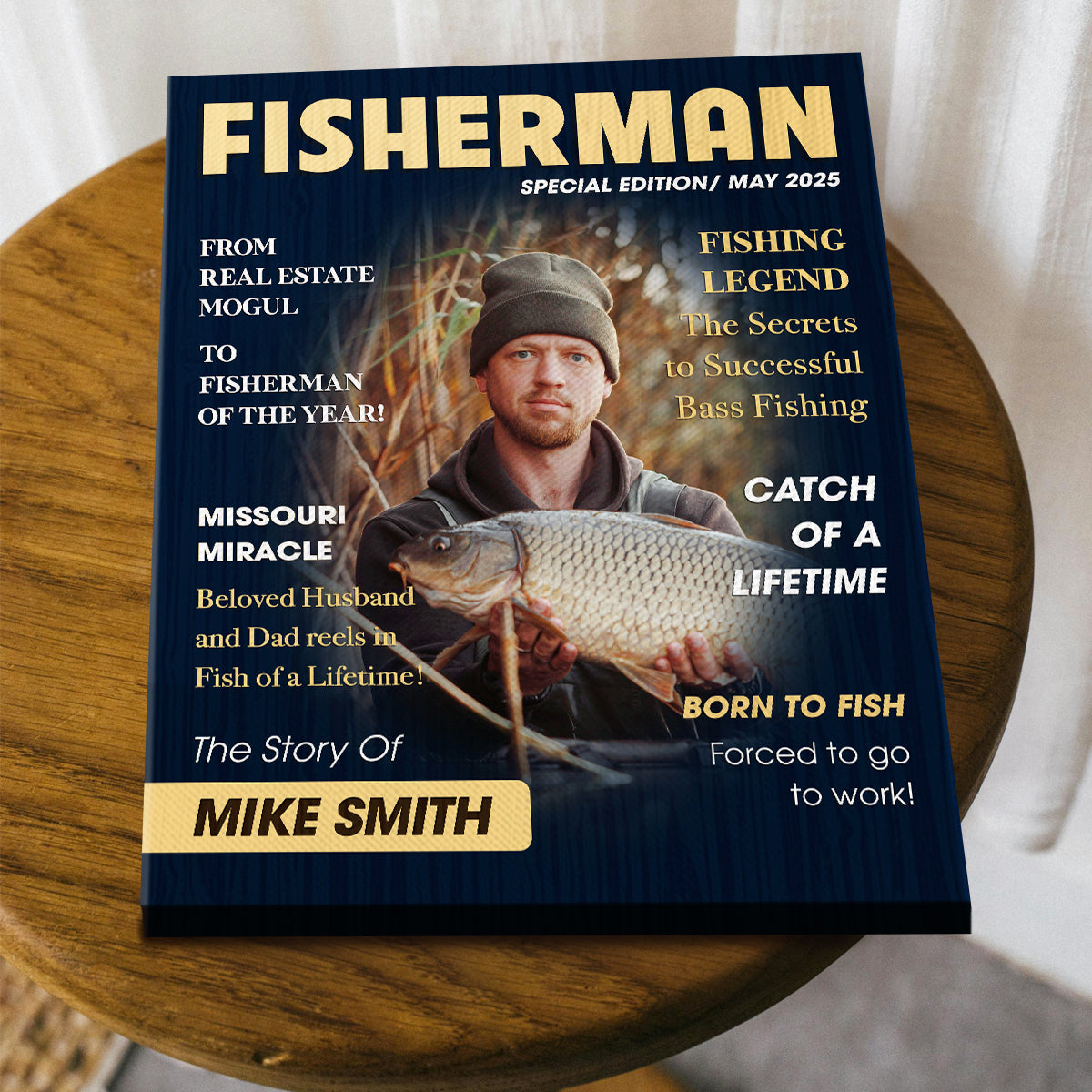 Custom Fishing Magazine Cover Canvas, Personalized Gift For Fishermen, Fishing Gifts For Him, Fishing Dad Gift, Angler Funny Fisherman Gift