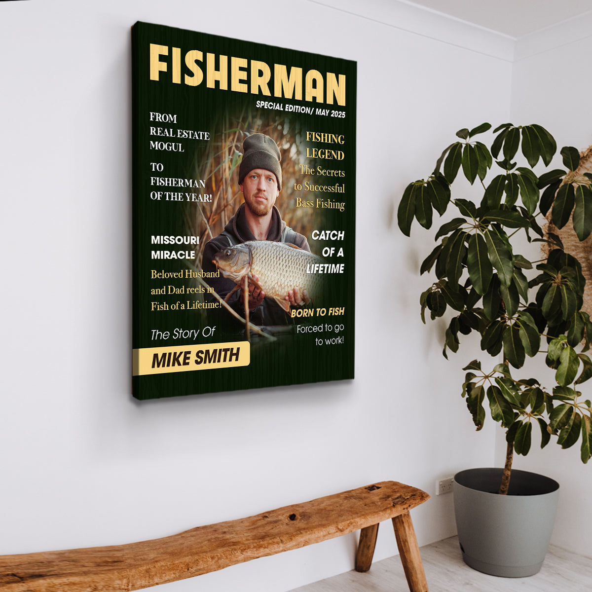 Custom Fishing Magazine Cover Canvas, Personalized Gift For Fishermen, Fishing Gifts For Him, Fishing Dad Gift, Angler Funny Fisherman Gift