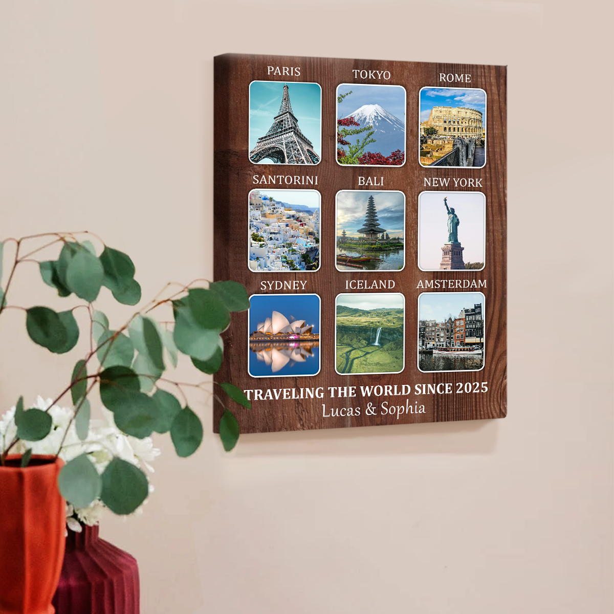 Personalized Travel Memories Collage Canvas – Favourite Places Travel Gift, Choose Your Locations & Text, Custom Souvenir Gift For Travel Lovers