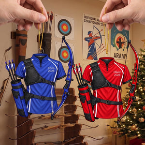 Personalized Archery Christmas Ornament 2026 – Custom Name Recurve Bow & Jersey Acrylic Keepsake | Gift For Him