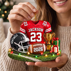 Personalized Football Jersey Helmet Trophy Acrylic Christmas Ornament