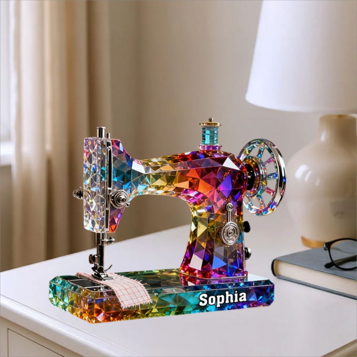 Stained Glass Effect Sewing Machine Custom Name Acrylic Plaque, Gift For A Tailor