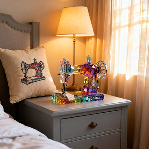 Stained Glass Effect Sewing Machine Custom Name Acrylic Plaque, Gift For A Tailor