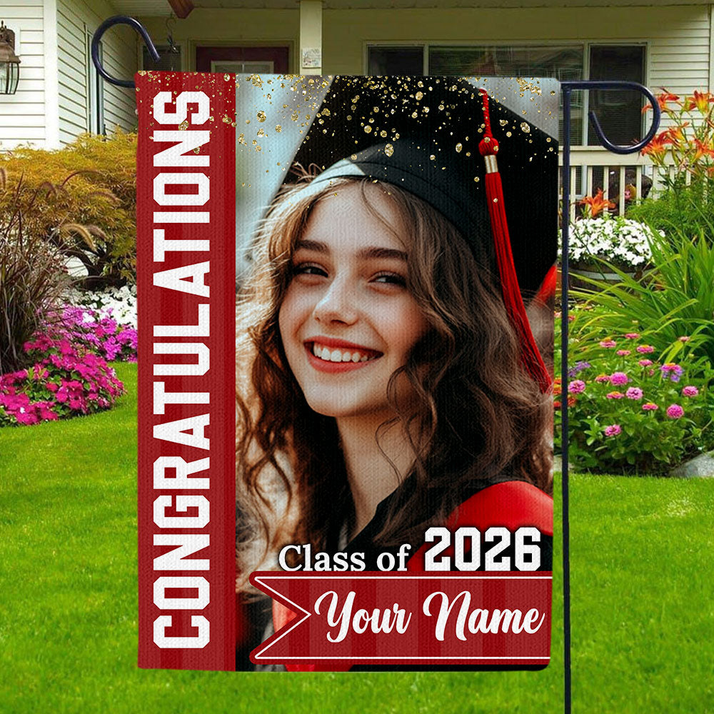 Congrats Photo Graduation Flags - Personalized Graduation Garden Flag - Graduation Class Of 2026