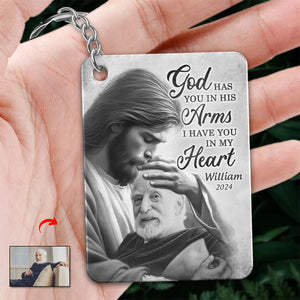 Personalized God Has You In His Arms Memorial Photo Acrylic Keychain