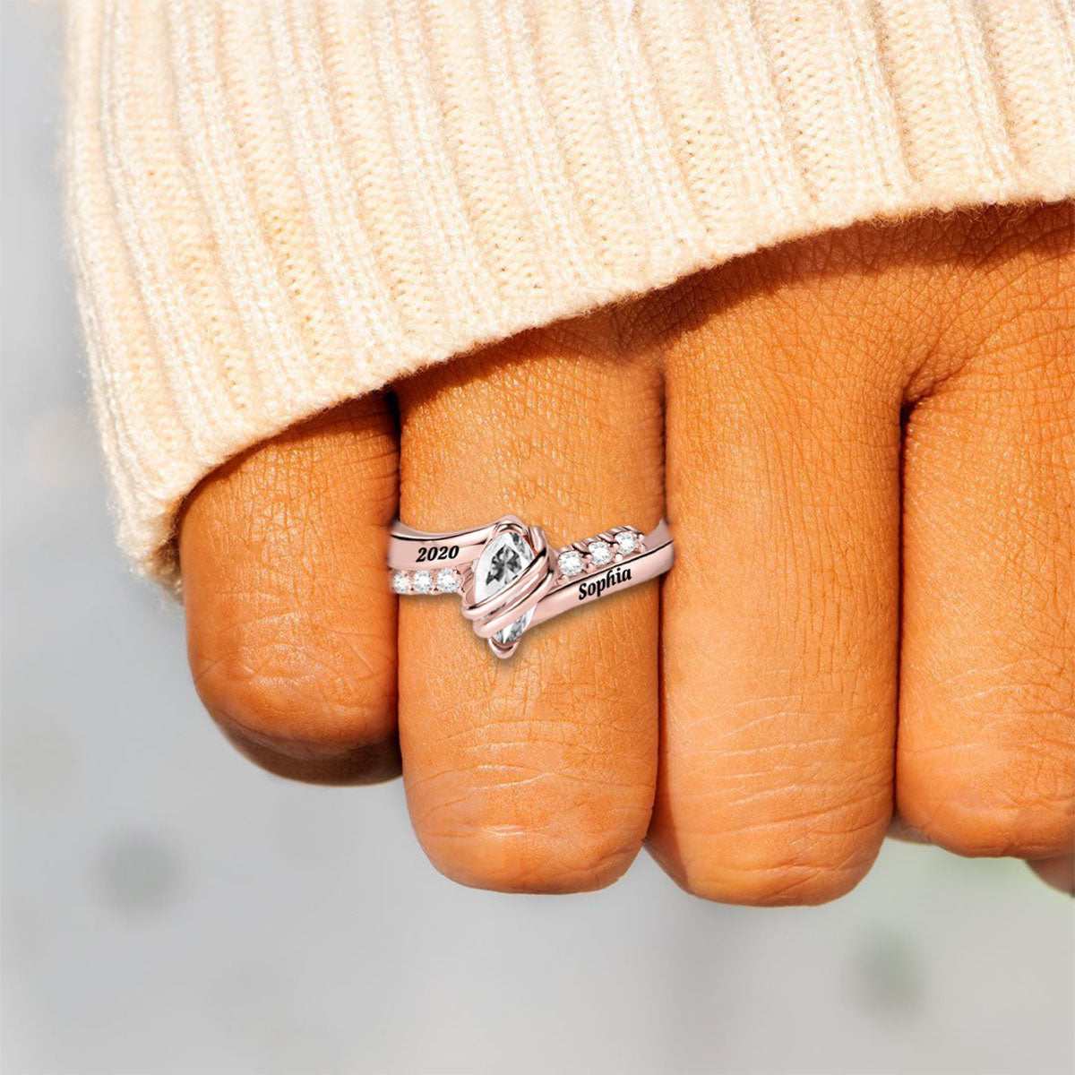 Personalized Memorial Birthstone Ring with Engraved Text