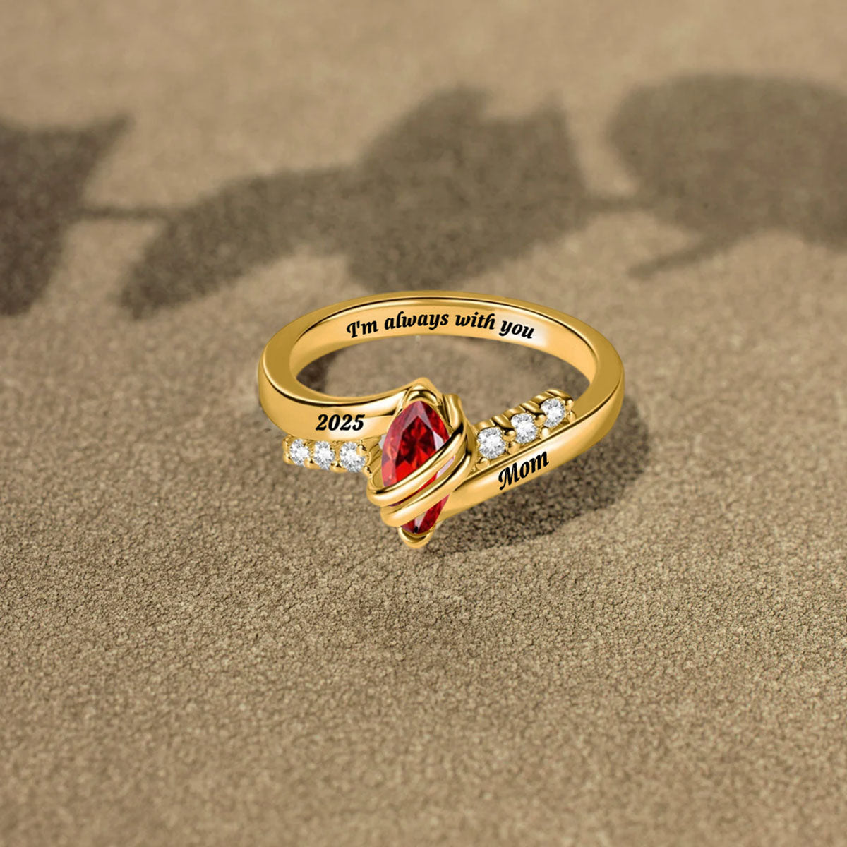 Personalized Memorial Birthstone Ring with Engraved Text