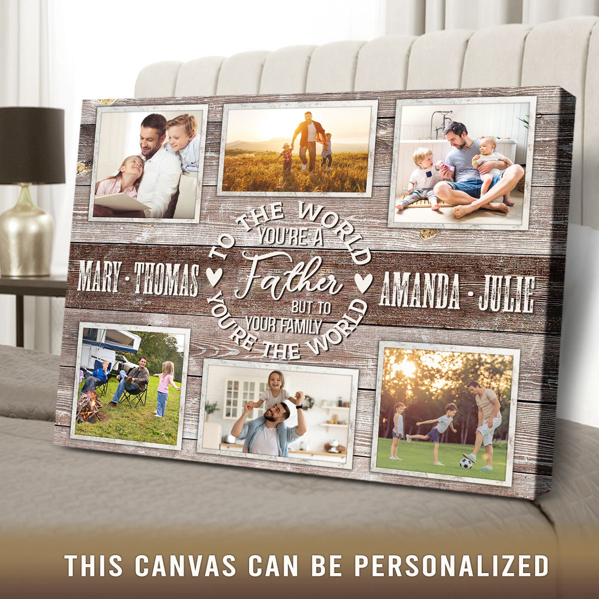 Family Bond Collage Canvas, To The World You Are A Father Personalized Canvas Poster