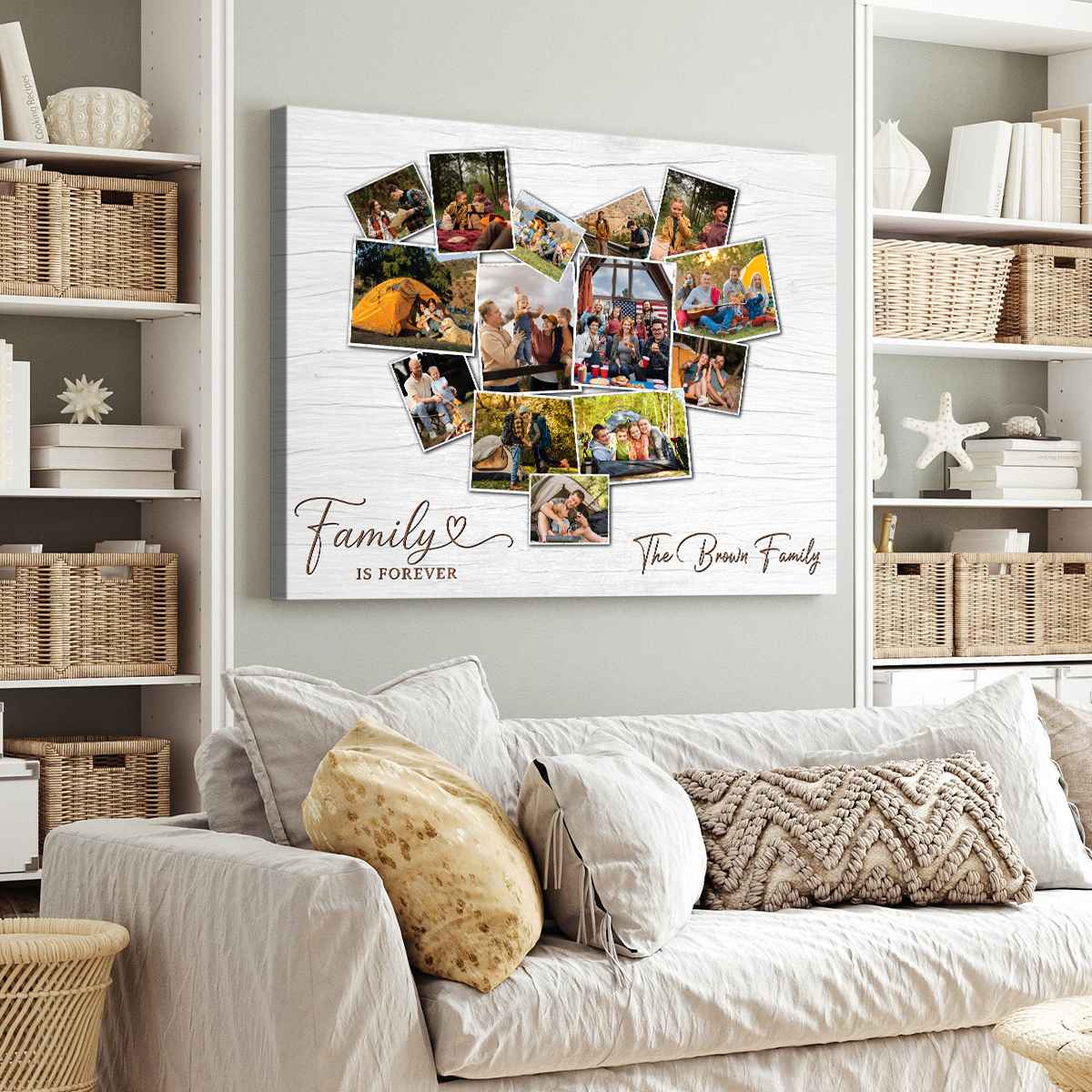 Custom Heart Photo Collage Canvas Poster, Personalized Message and Photos Gift