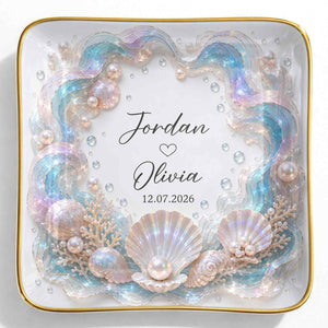 Our Love Is Deeper, Ocean Shell Pearls Personalized Ceramic Jewelry Dish, Gift For Couple