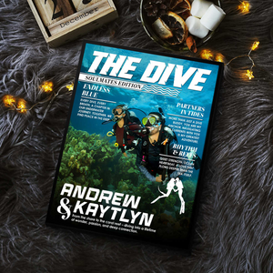 Custom Scuba Diver Couple Magazine Cover Canvas, Scuba Diving Magazine Cover, Ocean Lover Canvas Wall Art, Scuba Diving Soulmates Sign