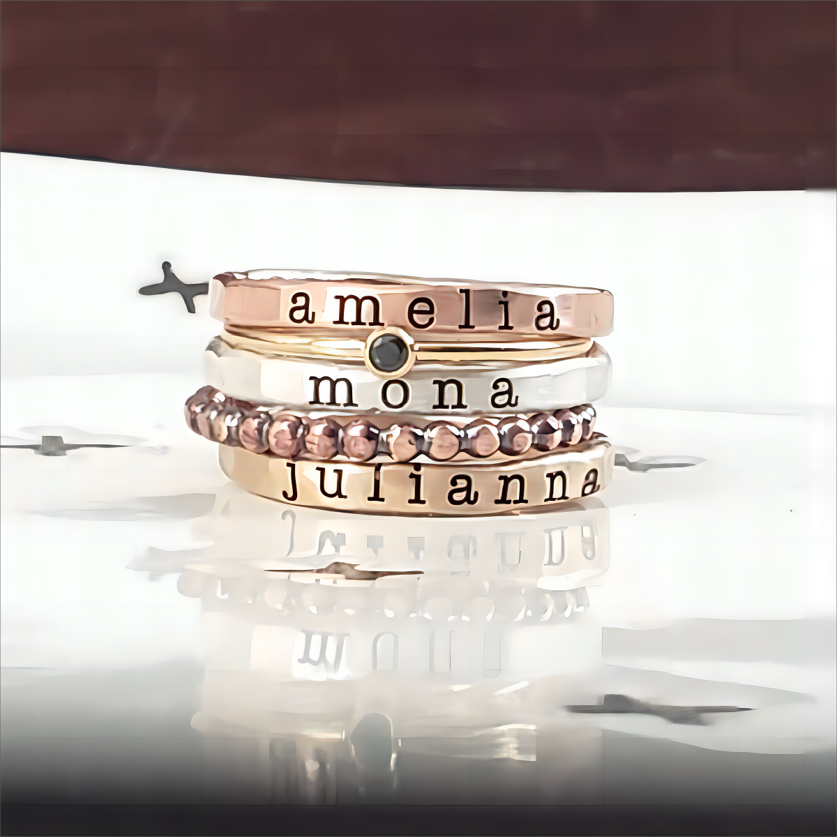 Personalized Mixed Metal Stackable Name Birthstone Ring Gifts