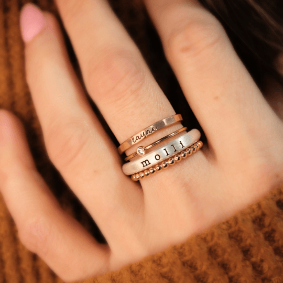 Personalized Mixed Metal Stackable Name Birthstone Ring Gifts