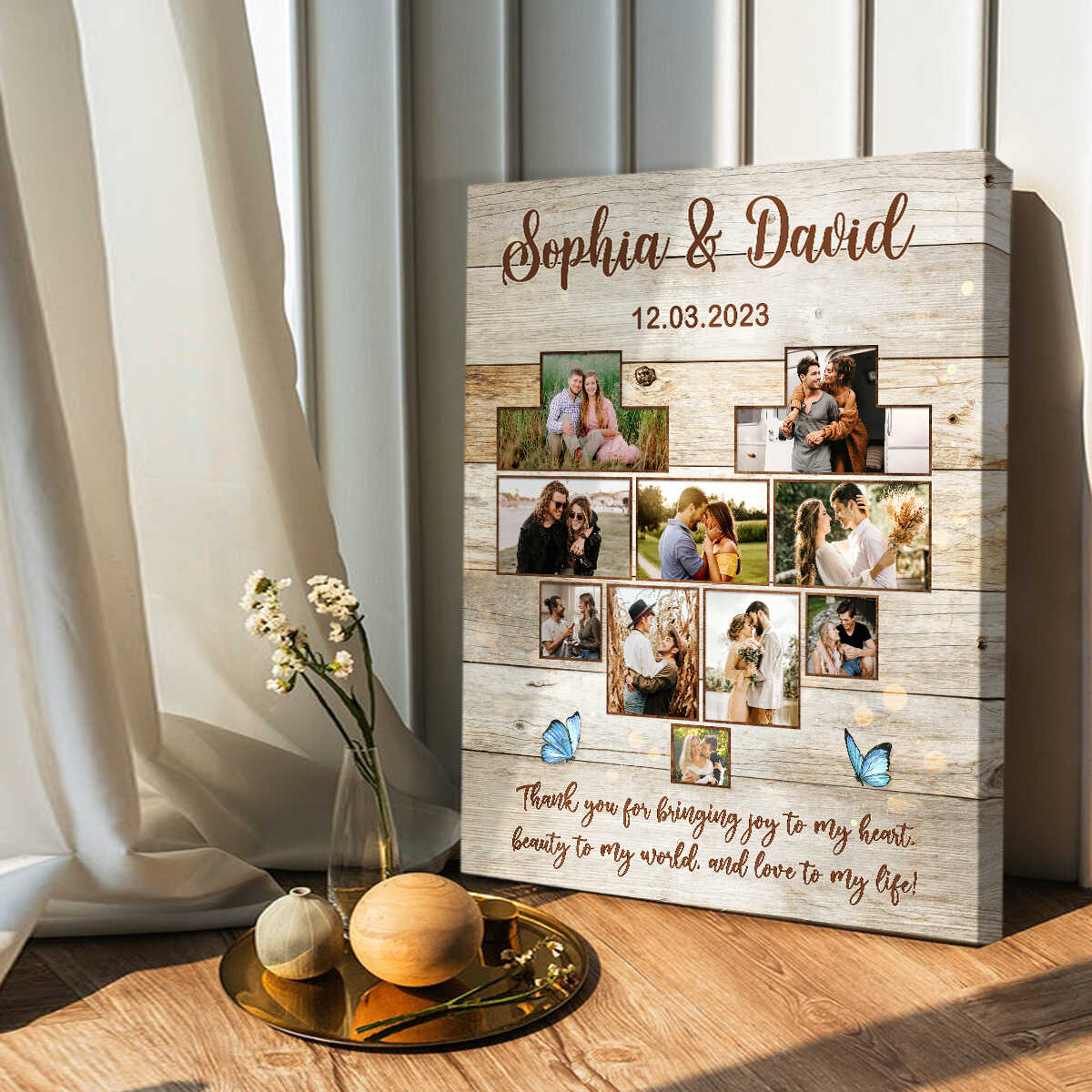 Custom Heart Photo Collage Canvas Print, Anniversary Collage Gift for Boyfriend, Girlfriend, Personalized Wedding Photo Gift