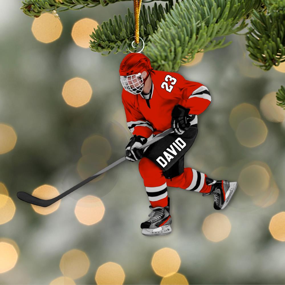 Personalized Ice Hockey Man Player Acrylic Christmas Ornament, Hockey Team Gift, Gift For Hockey Lovers