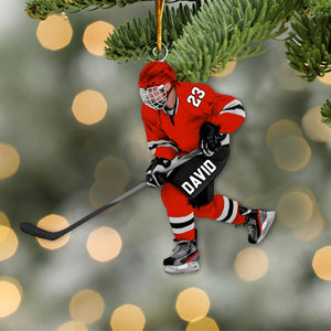 Personalized Ice Hockey Man Player Acrylic Christmas Ornament, Hockey Team Gift, Gift For Hockey Lovers